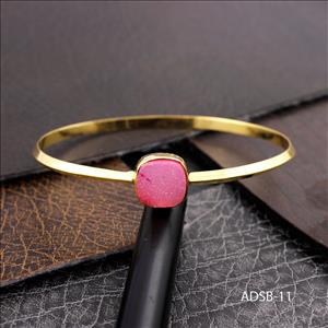 Natural Agate Druzy Gemstone, Square Shape Gemstone, Gold Plated Adjustable Bracelet, Bracelet Fashion Jewelry(ADSB-10)