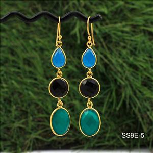 925 Sterling Silver Earrings, Multi color Gemstone Earrings, Gold Plated Earrings, Dangling Earrings, Handmade Supply Jewelry (SS9E-5)