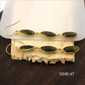 925 Sterling Silver Earrings, Green Tourmaline Gemstone Gold Plated Earrings, Dangle Earrings Finding Jewelry Supplies (SS9E-47)