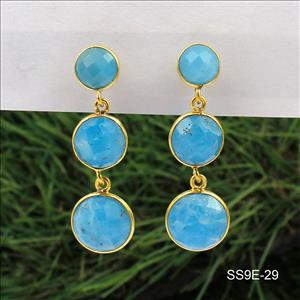 925 Sterling Silver Earrings, Cats-Eye, Turquoise Gemstone Earrings, Gold Plated Earrings, Gemstone Supply Earrings Jewelry (SS9E-29)