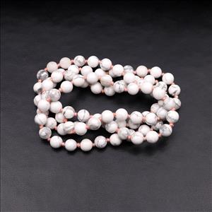 Howlite Gemstone Beaded Statement Necklace Multi Thread Necklace Handmade Knotted Necklace Women Necklace (B8N-77)