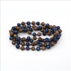 Kambaba Jasper, Druzy Gemstone Beaded Mala Beads Thread Necklace Handmade Knotted Necklace  (B8N-45)