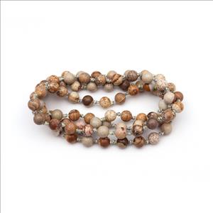 Picture Jasper & Druzy Gemstone Beaded Necklace for Men Women Knotted Necklace Beaded Jewelry (B8N-09)