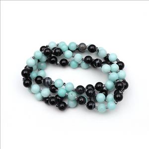 Agate & Druzy Gemstone Beaded Necklace for Men Women Handmade Knotted Necklace Beaded (B8N-13)