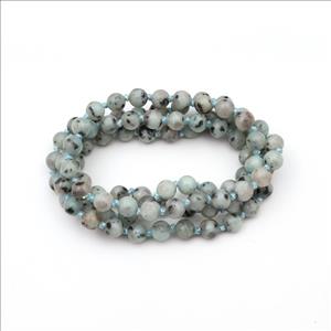 Snowflake Obsidian, Jade Gemstone Beaded Thread Necklace Handmade Knotted Necklace Mala Beads  (B8N-49)