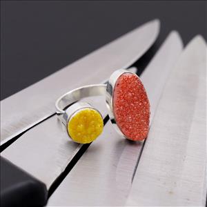 Multi Natural Agate Druzy Gemstone Silver Plated, Round/Oval Shape Adjustable Ring Multi Color Rings Jewelry (EJ-1988)